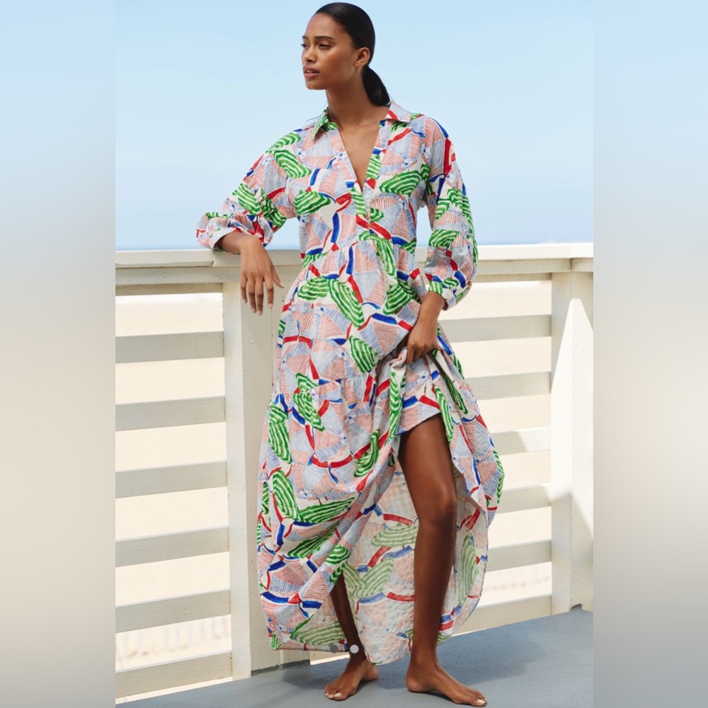 Anthropologie’s The Carolita Printed Tiered Shirt Dress by Celandine 2X